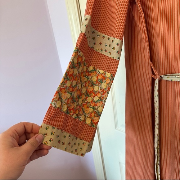 Vintage impression! Long Kimono Robe Open Front w/ Belt Size S Boho Cottagecore - Picture 4 of 8